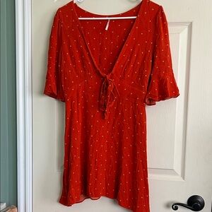 Free People burnt orange Dress with Yellow polka Dot Print